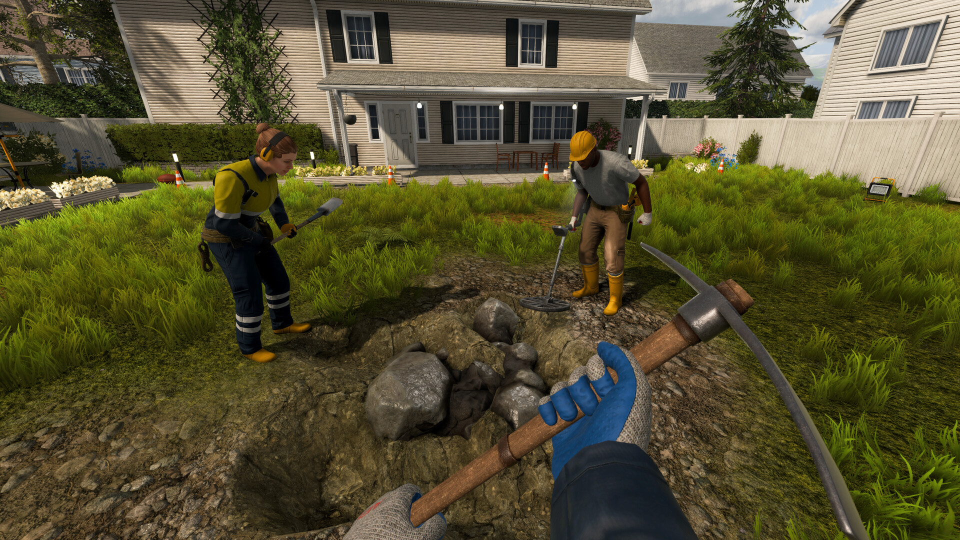 Players digging at an early Ore Factory Squad property