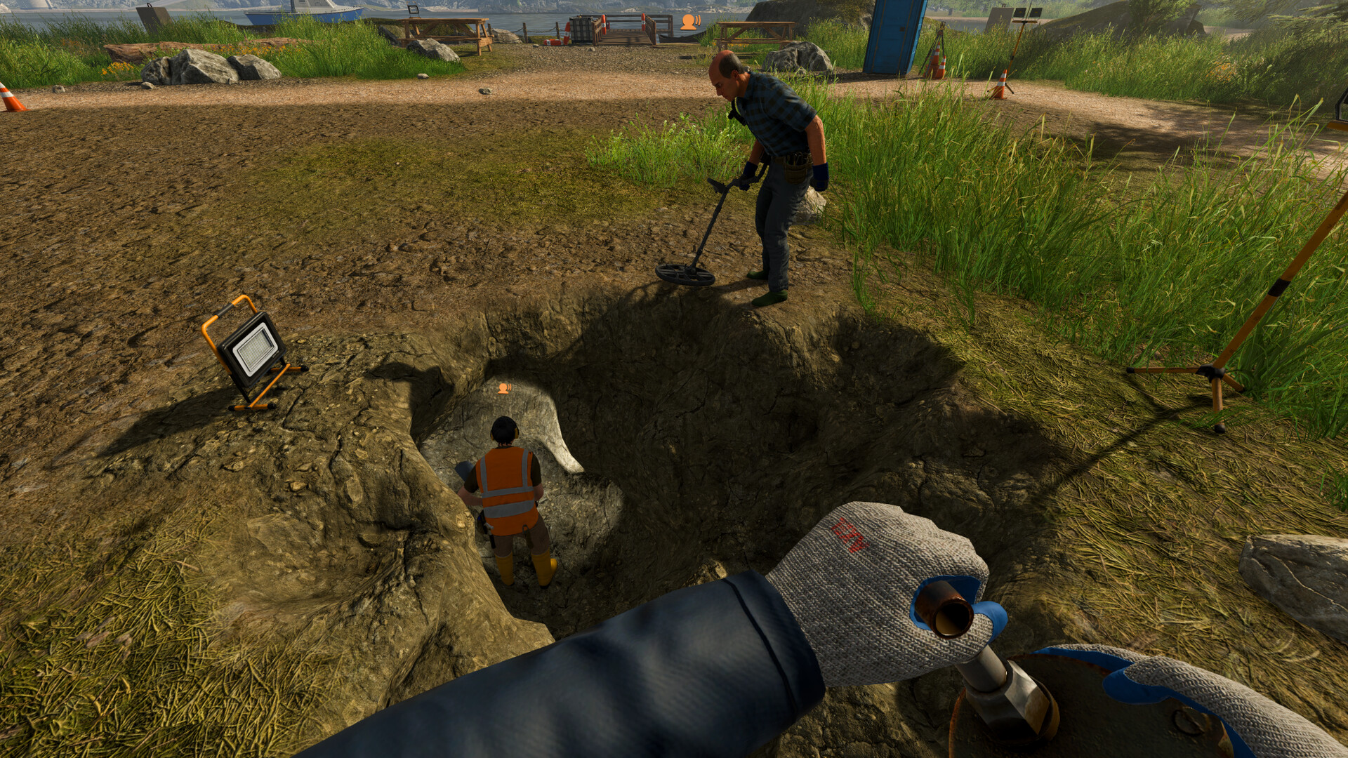 Multiple players digging together in an Ore Factory Squad co-op session