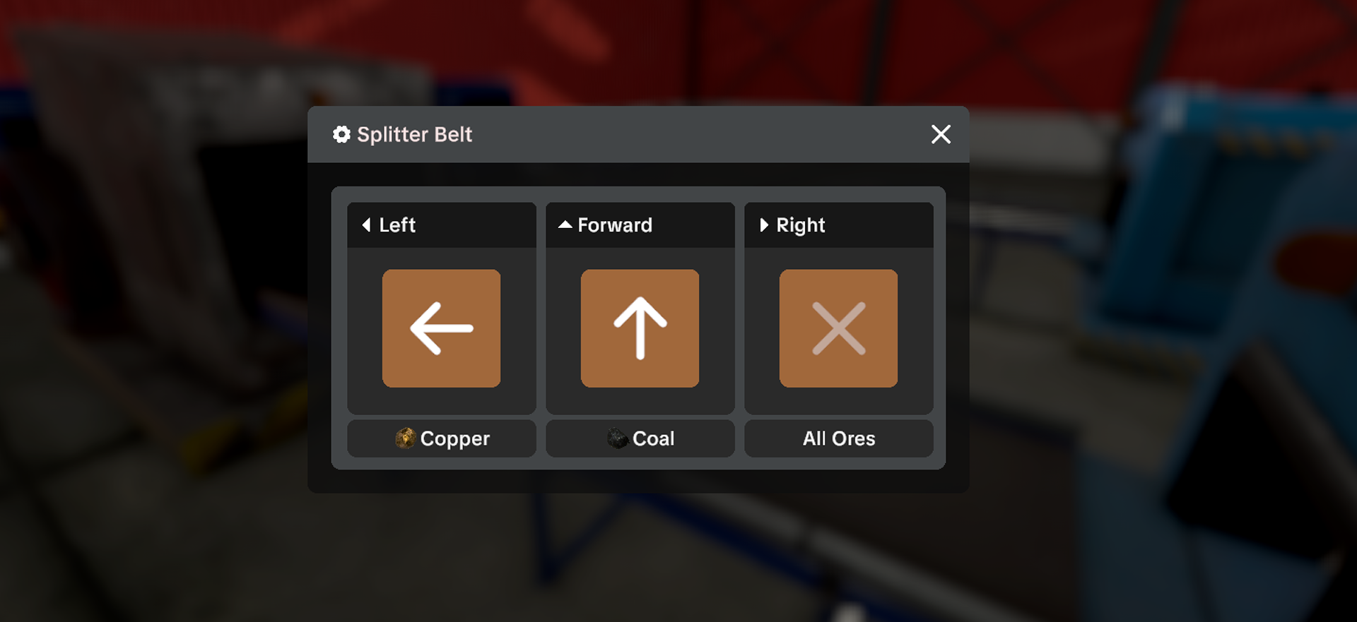 Official Ore Factory Squad v1.0.5 Splitter Belt Smart Filter interface with separate output filters