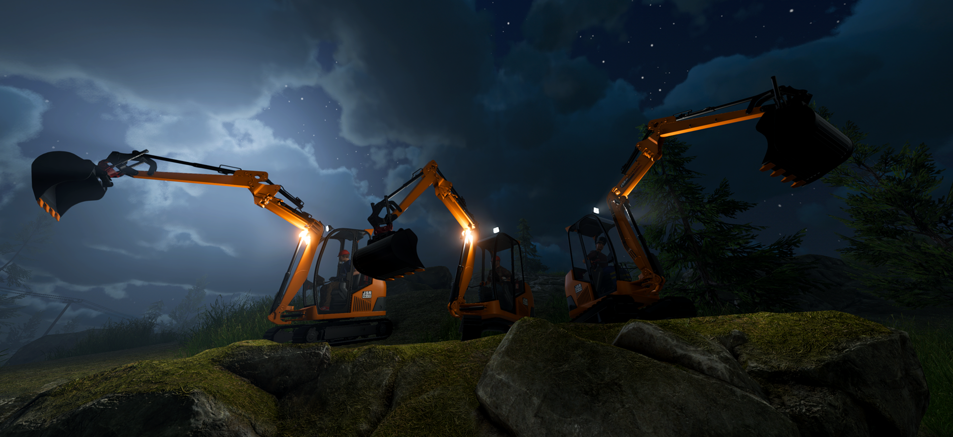 Official Mini Excavator scene showing a raised boom and bucket
