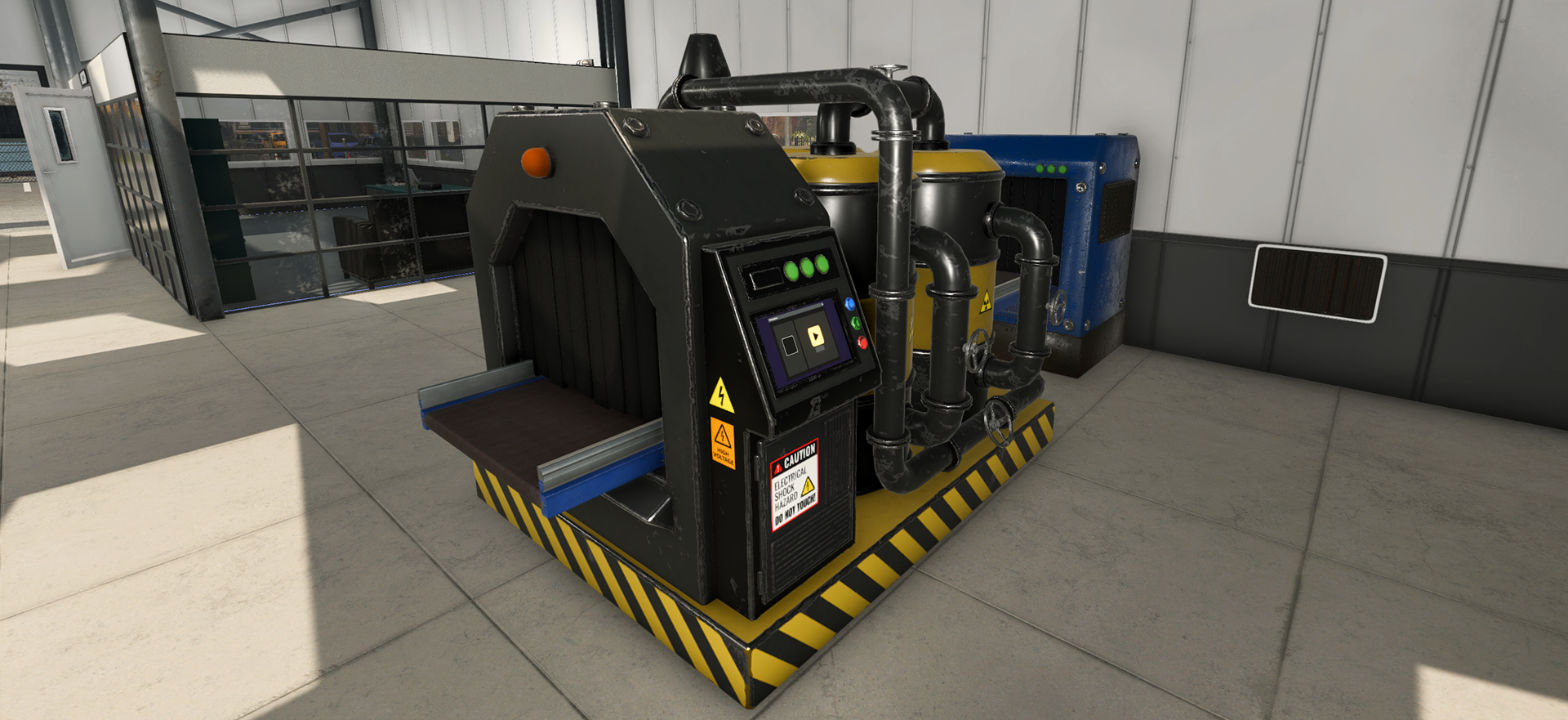 Official oil-processing machine scene