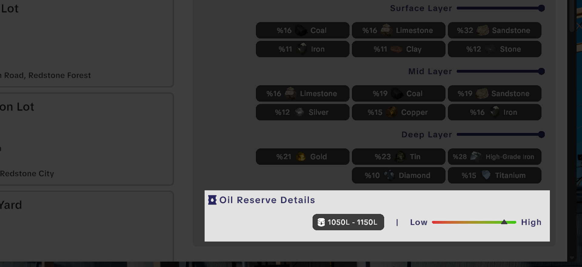 Official Masters of Oil Oil Reserve Details panel