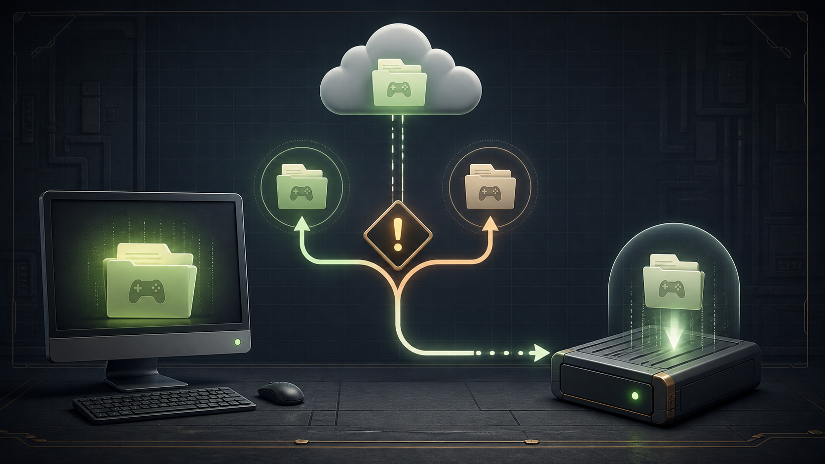 Original editorial diagram of a local copy, cloud conflict, and backup branch